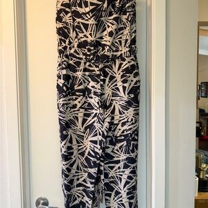 LOFT Black and Cream Patterned Jumpsuit